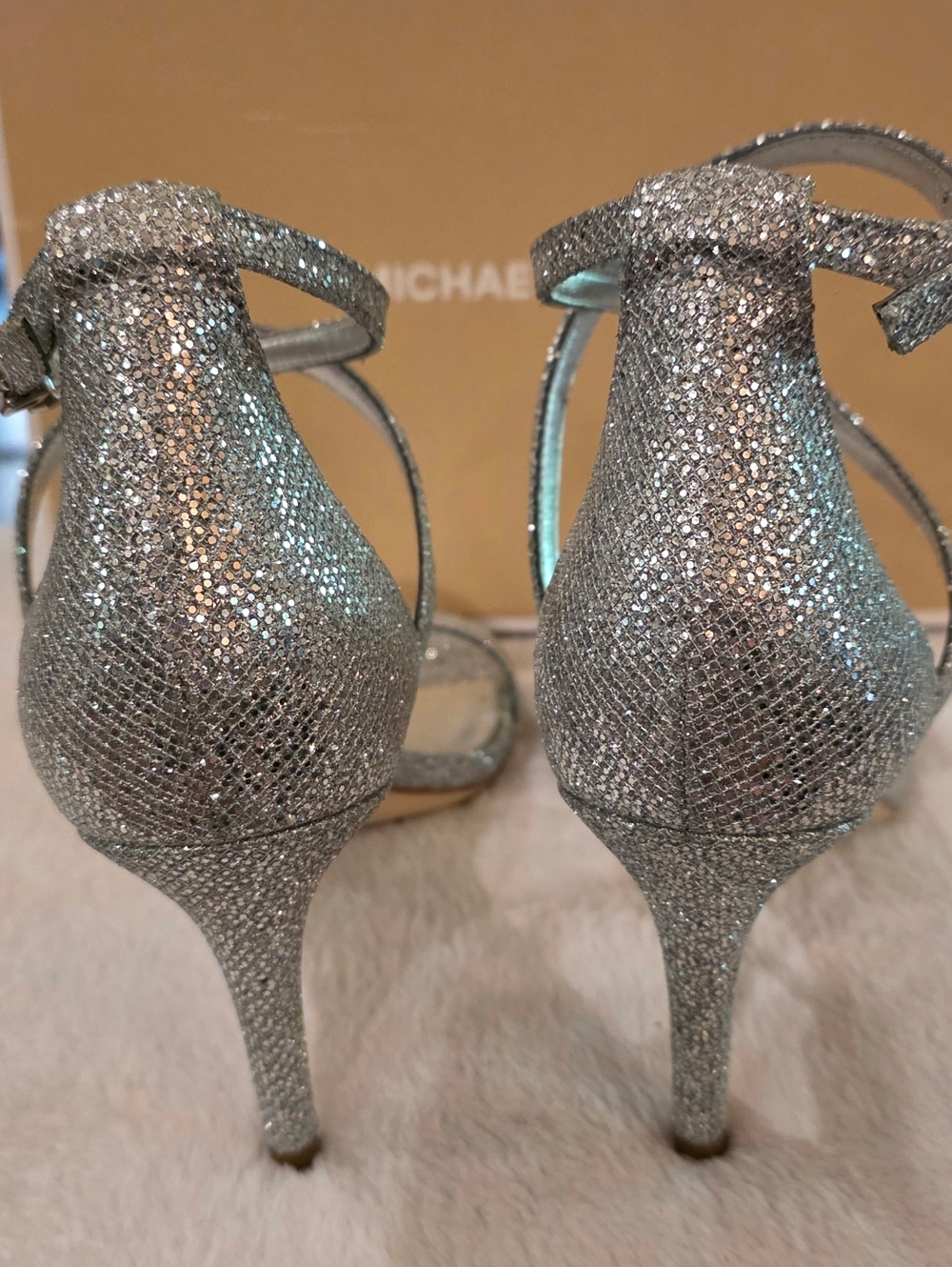 Michael Kors Sparkling Silver Ankle-Strap Stiletto Sandals - Picture 4 of 9